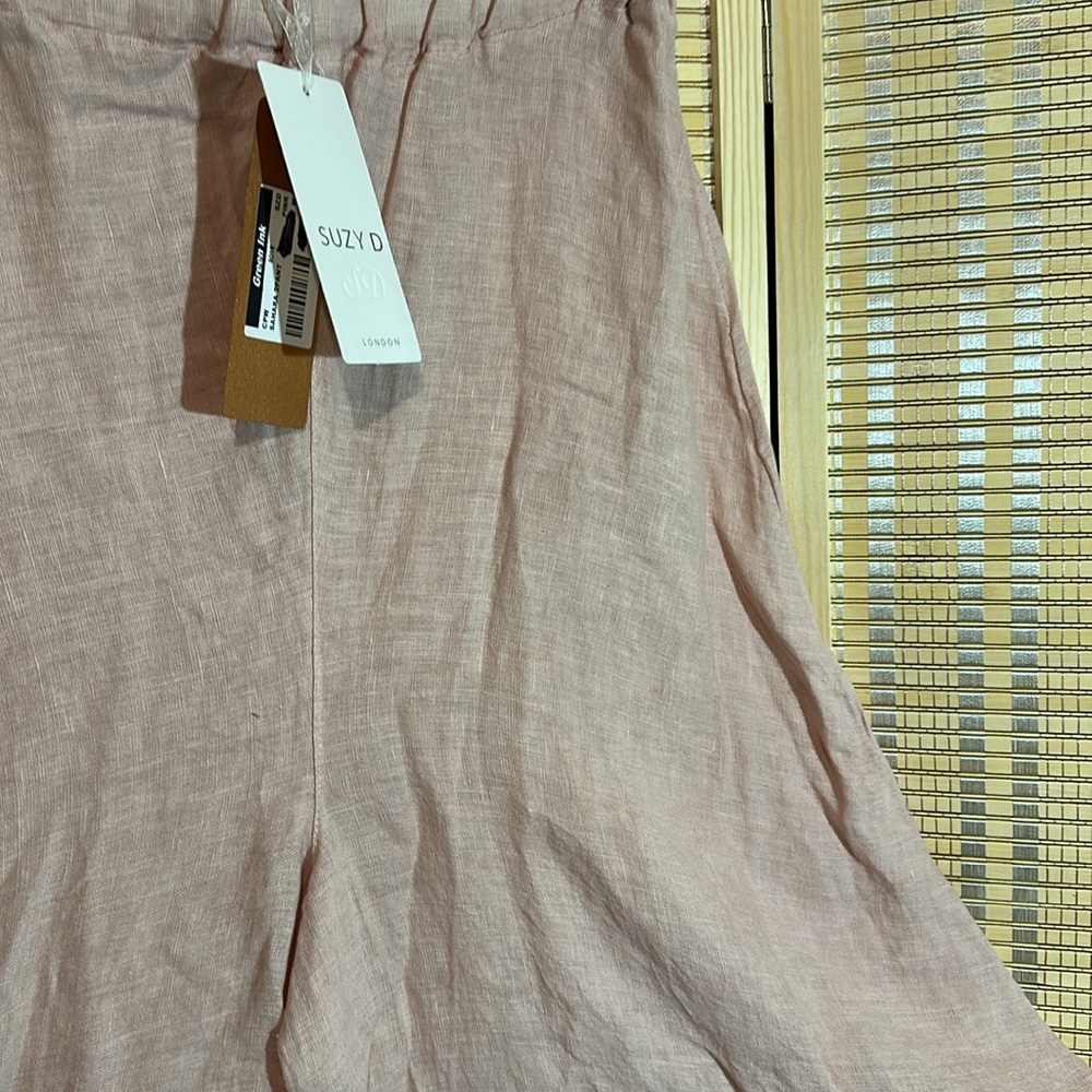 Suzy D London Light Pink Linen Sahara Ultra Wide Leg Culotte Pants Med NWT - Picture 6 of 16